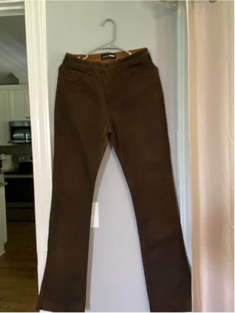 Fashion Nova chocolate brown high rise jeans, slits at cuffs - Size 7, (not 8)